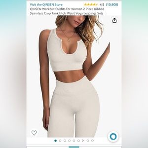 Amazon Workout Set - 2 Piece Ribbed Seamless Crop Tank, High Waist Yoga Leggings